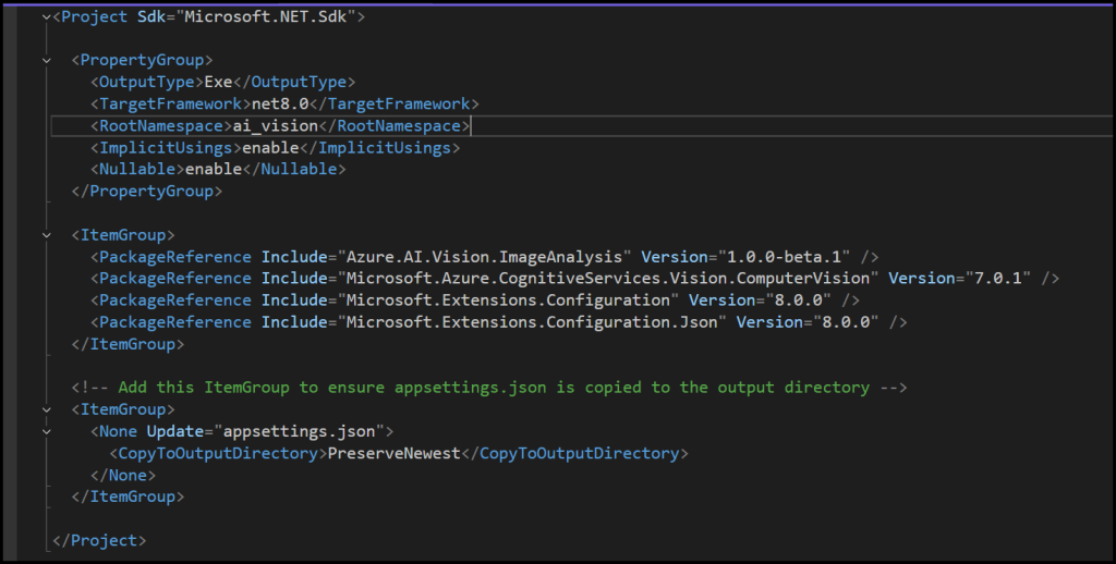 C# Project file configuration example